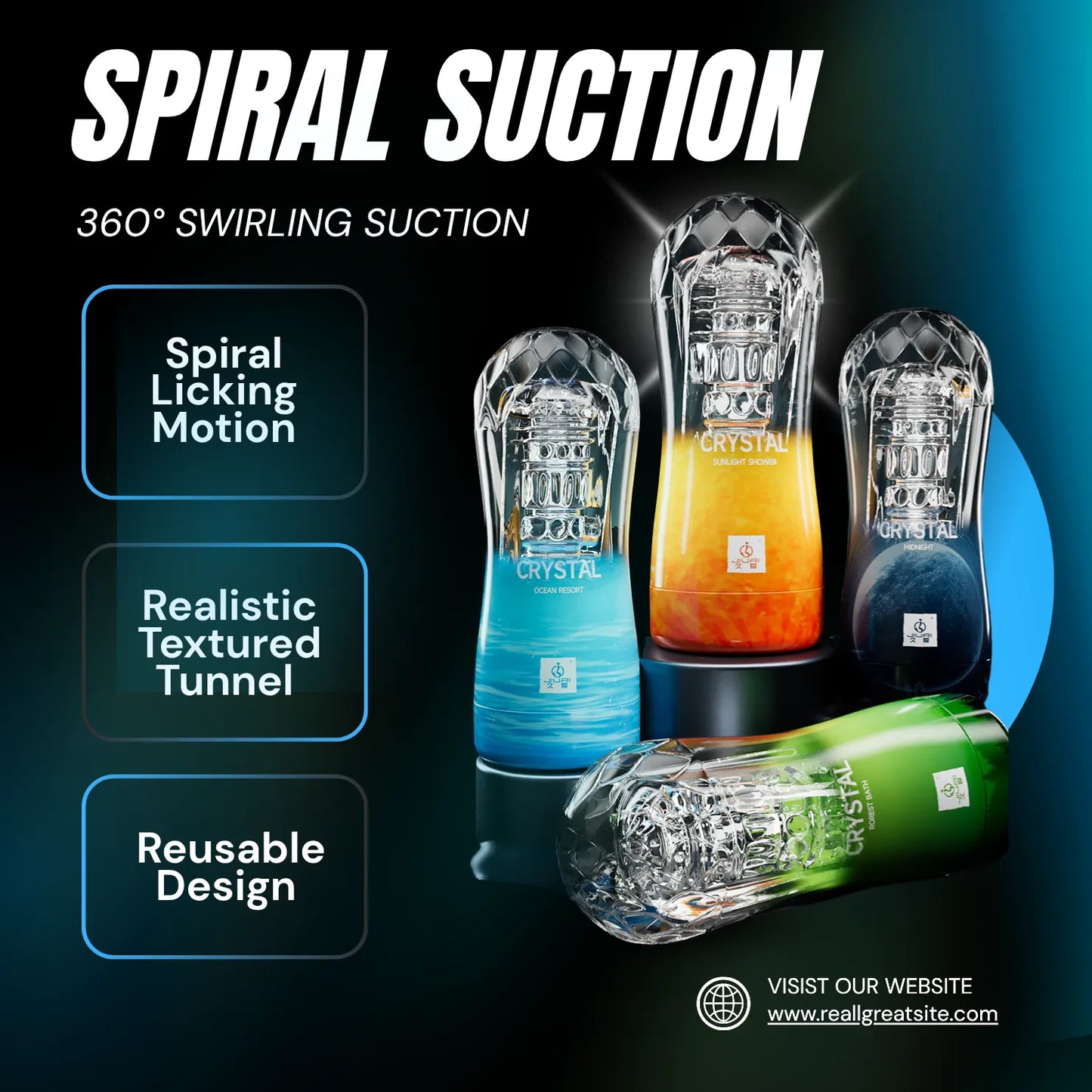 Manual Crystal Masturbator Cup | Spiral Suction & Textured Channel | Hands-On Male Pleasure