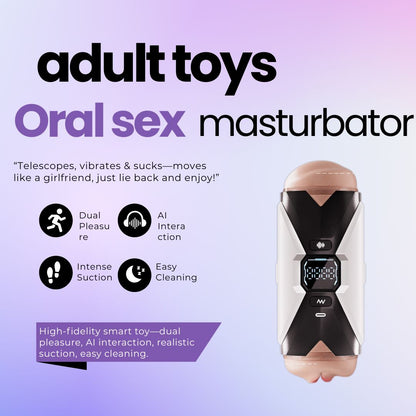 Auto Male Masturbator with telescoping, vibrating, and sucking movements for dual pleasure
